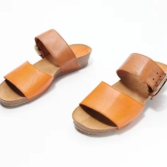 Sergio Tomani Ursula Leather Buckle Slide Sandals Size 37 - Picture 1 of 10